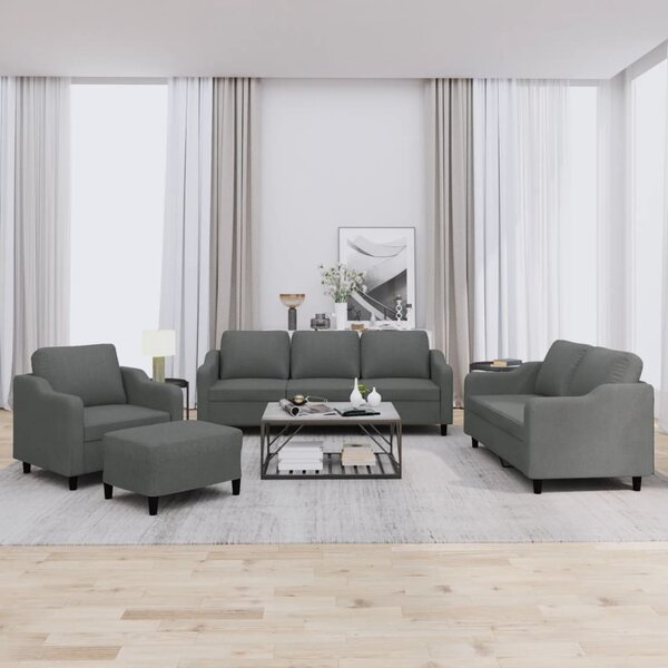 4-Delige Loungeset Met Kussens Stof Donkergrijs