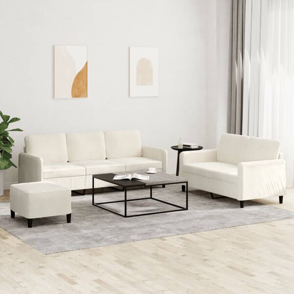 3-delige Loungeset fluweel cr&egrave;mekleurig