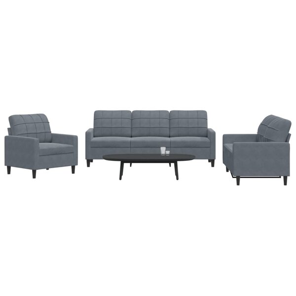 3-Delige Loungeset Met Kussens Fluweel Donkergrijs