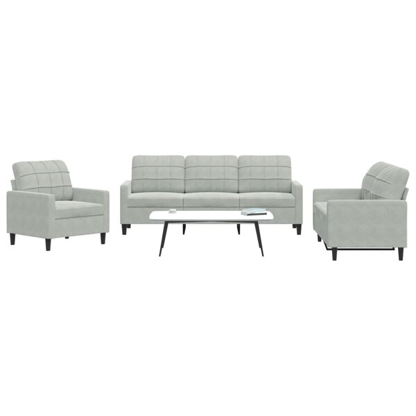 3-Delige Loungeset Met Kussens Fluweel Lichtgrijs