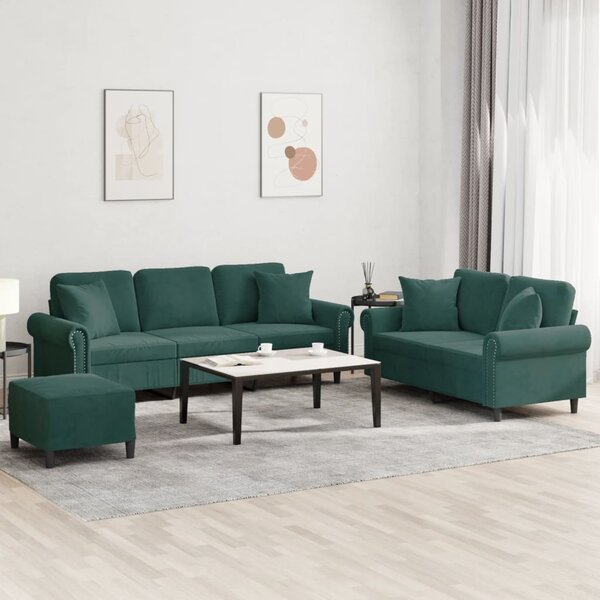 3-Delige Loungeset Met Kussens Fluweel Donkergroen