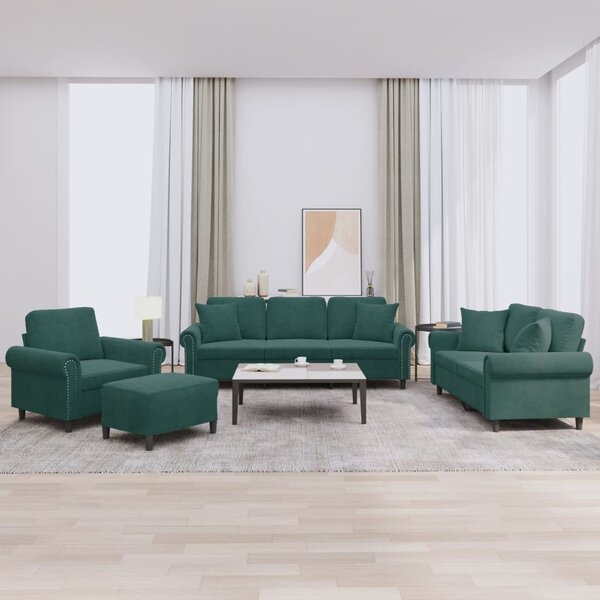4-Delige Loungeset Met Kussens Fluweel Donkergroen