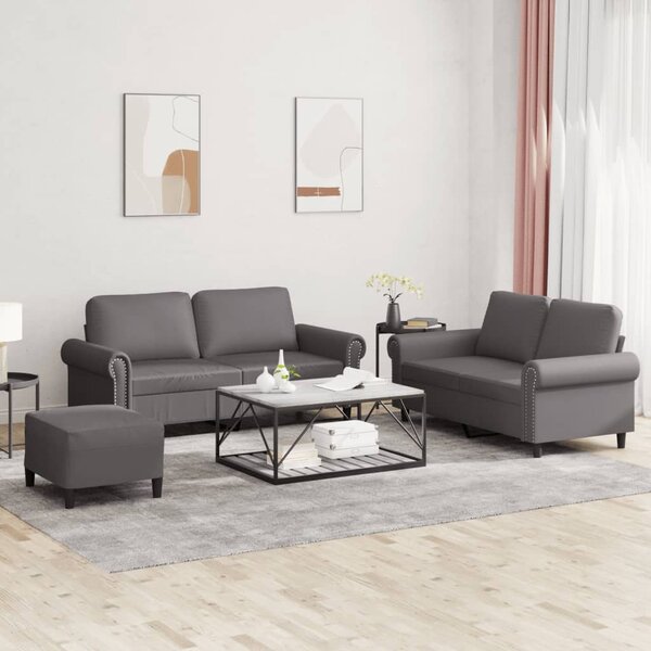 3-Delige Loungeset Met Kussens Kunstleer Grijs
