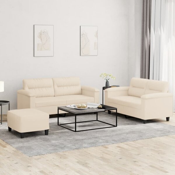 3-Delige Loungeset Met Kussens Microvezelstof Beige