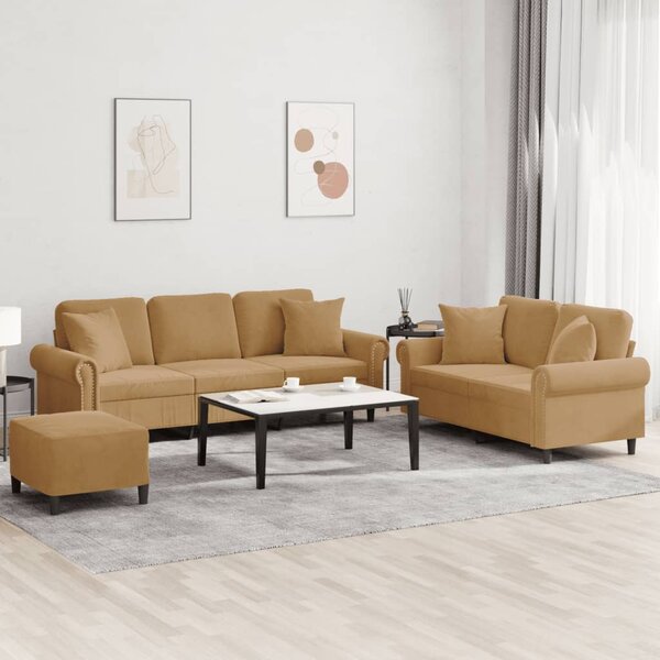 3-Delige Loungeset Met Kussens Fluweel Bruin