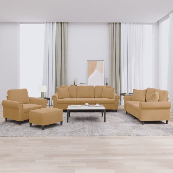 4-Delige Loungeset Met Kussens Fluweel Bruin