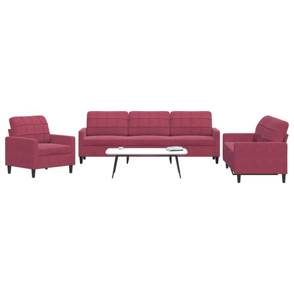 3-Delige Loungeset Met Kussens Fluweel Wijnrood