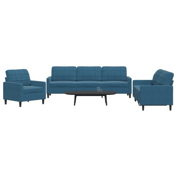 3-Delige Loungeset Met Kussens Fluweel Blauw