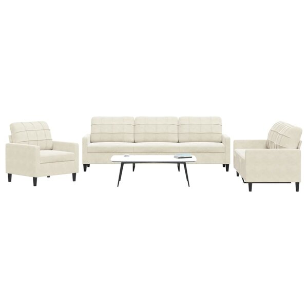 3-delige Loungeset met kussens fluweel cr&egrave;mekleurig
