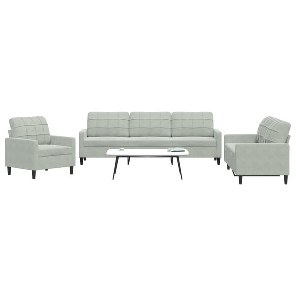 3-Delige Loungeset Met Kussens Fluweel Lichtgrijs