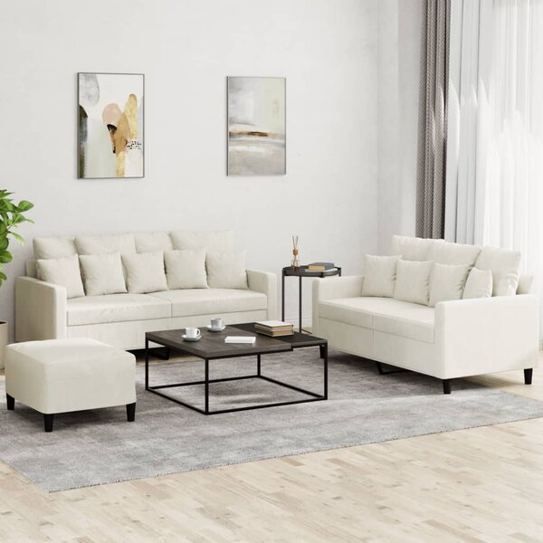 3-Delige Loungeset Met Kussens Fluweel Kleurig Cr&egrave;me