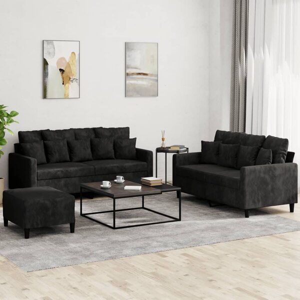 3-Delige Loungeset Met Kussens Fluweel Zwart