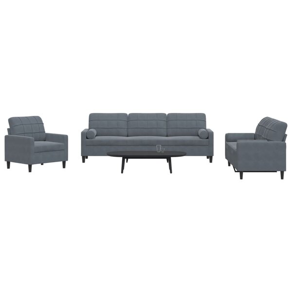 3-Delige Loungeset En Bolsters Fluweel Donkergrijs met kussens