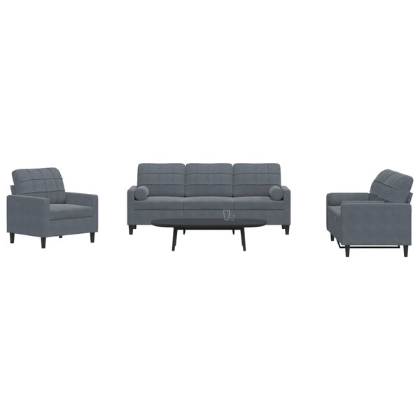3-Delige Loungeset En Bolsters Fluweel Donkergrijs met kussens