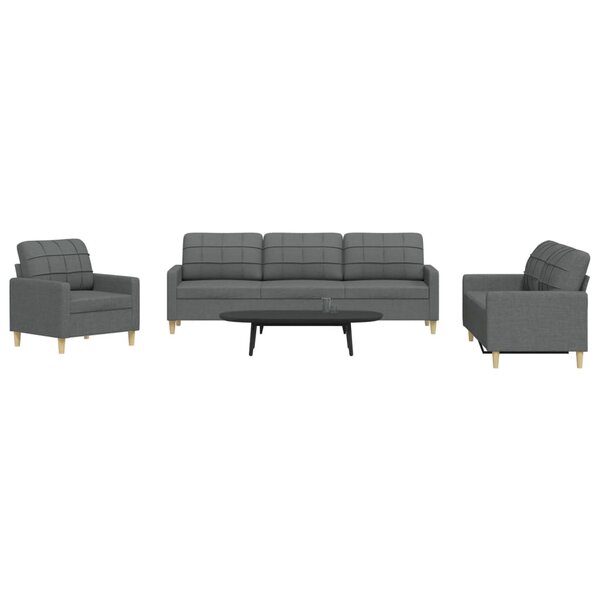 3-Delige Loungeset Stof Donkergrijs