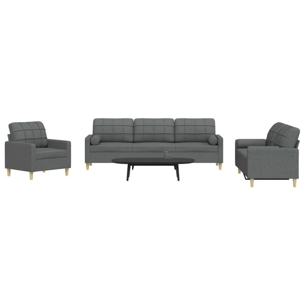 3-Delige Loungeset Met Sierkussens Stof Donkergrijs