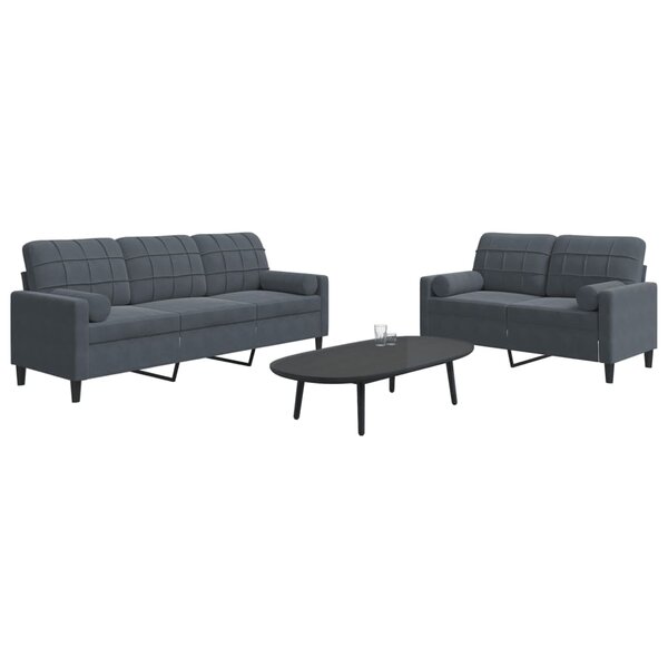 2-Delige Loungeset En Bolsters Fluweel Donkergrijs met kussens