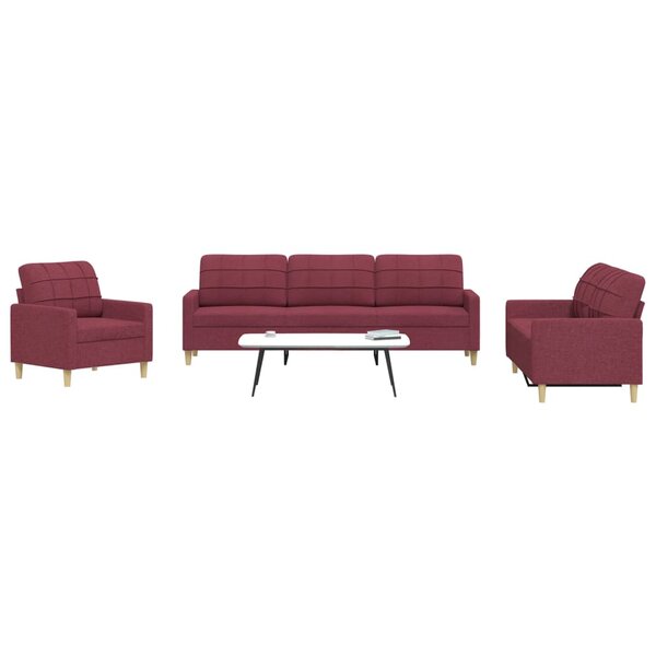 3-Delige Loungeset Stof Wijnrood