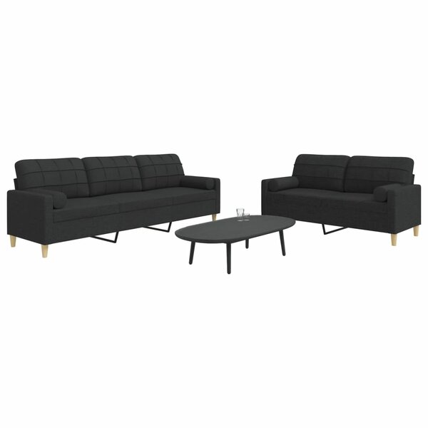 2-Delige Loungeset Met Sierkussens Stof Zwart