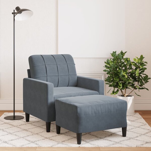 Fauteuil Met Voetenbank 60 Cm Fluweel Donkergrijs
