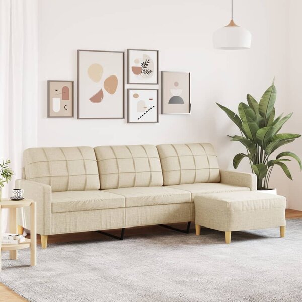 Driezitsbank Met Voetenbank Stof Kleurig 210 cm Cr&egrave;me