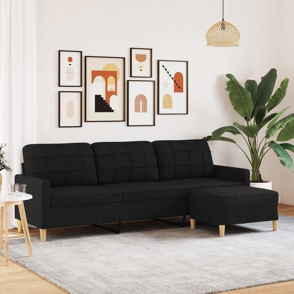 Driezitsbank Met Voetenbank Stof 210 cm Zwart