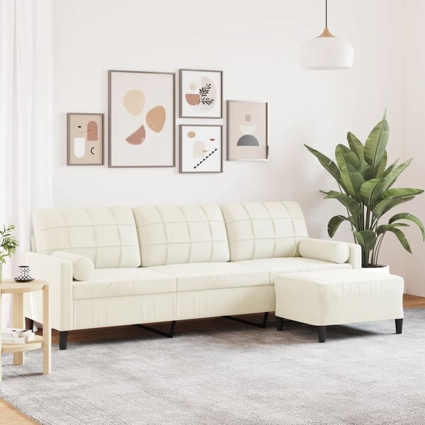 Driezitsbank Met Voetenbank 210 Cm Fluweel Kleurig 226 cm Cr&egrave;me