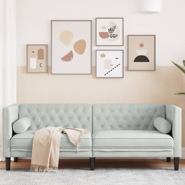 Chesterfield-Stijl Met Bolsters Fluweel Lichtgrijs Driezitsbank