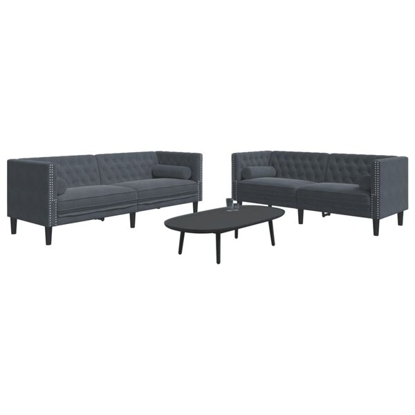 2-Delige Loungeset Chesterfield En Bolsters Fluweel Donkergrijs