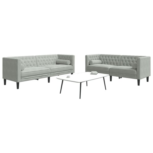 2-Delige Loungeset Chesterfield Met Bolsters Fluweel Lichtgrijs