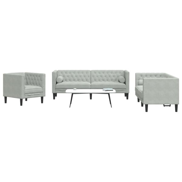 3-Delige Loungeset Chesterfield Met Bolsters Fluweel Lichtgrijs