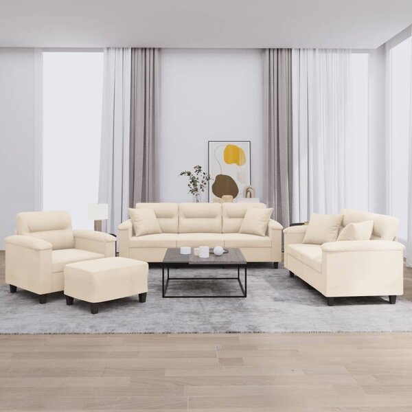 4-Delige Loungeset Met Kussens Microvezelstof Beige