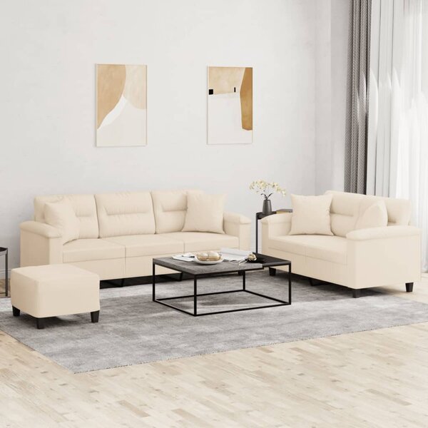 3-Delige Loungeset Met Kussens Microvezelstof Beige