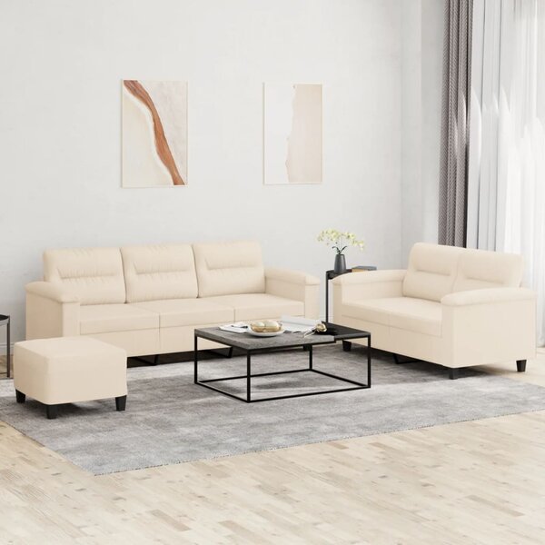 3-Delige Loungeset Met Kussens Microvezelstof Beige