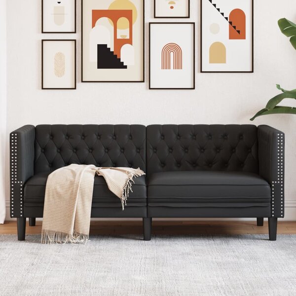 Chesterfield-Stijl Kunstleer Zwart Tweezitsbank