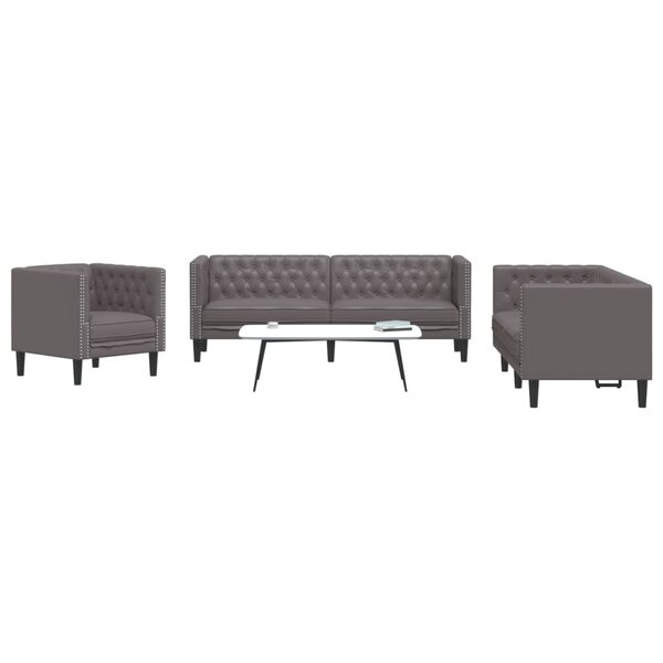 3-Delige Loungeset Chesterfield-Stijl Kunstleer Grijs