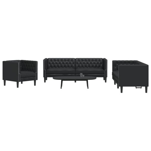 3-Delige Loungeset Chesterfield-Stijl Kunstleer Zwart