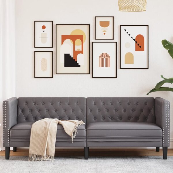 Driezitsbank Chesterfield-stijl kunstleer grijs