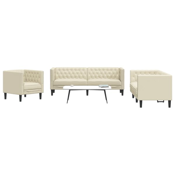 3-delige Loungeset Chesterfield-stijl kunstleer cr&egrave;mekleurig