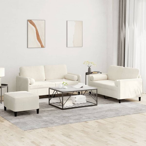 3-Delige Loungeset Met Kussens Fluweel Kleurig Cr&egrave;me