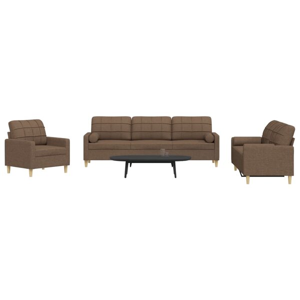 3-Delige Loungeset Met Sierkussens Stof Bruin