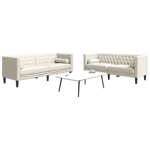 2-Delige Loungeset Chesterfield Met Bolsters Fluweel Kleur Cr&egrave;me