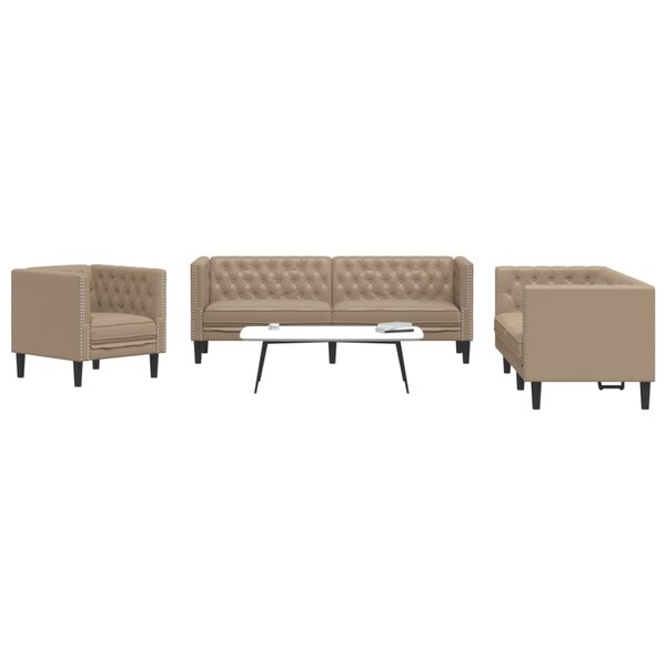 3-Delige Loungeset Chesterfield-Stijl Kunstleer Kleur Cappuccino