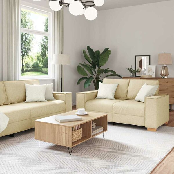 2-Delige Loungeset Met Kussens Stof Kleurig Cr&egrave;me