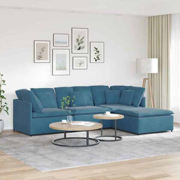Modulaire Bank Met Voetenbank En Kussens Fluweel Blauw
