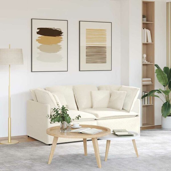 Modulaire Bank Met Kussens Gekrulde Wolachtige Stof Cr&egrave;me