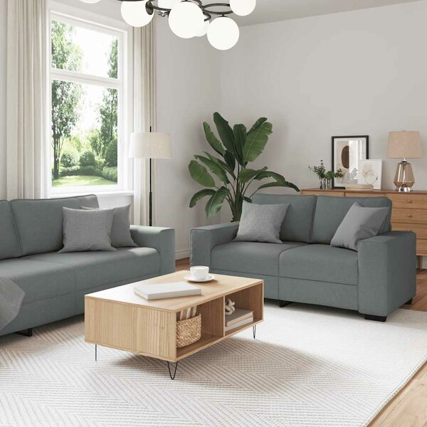 3-Delige Loungeset Met Kussens Stof Donkergrijs