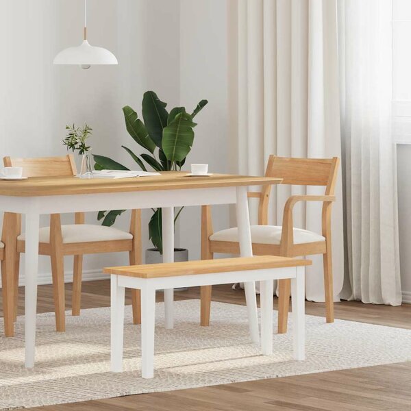 Bank 90 Cm Massief Hout Rubber Naturel en wit