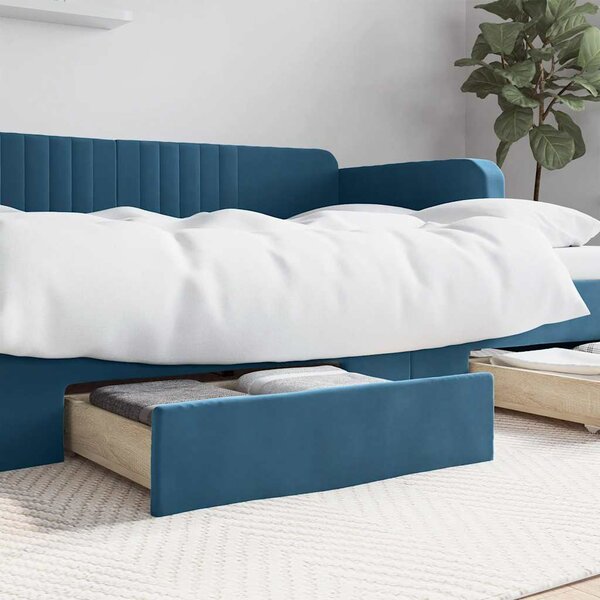 Bedlades 2 St Bewerkt Hout En Fluweel Blauw