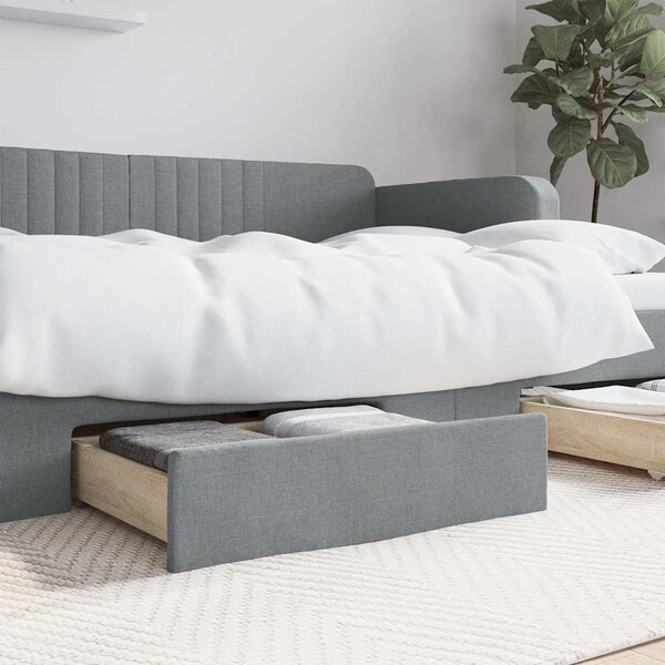 Opberglades bed 2 st bewerkt hout bewerkt hout stof lichtgrijs